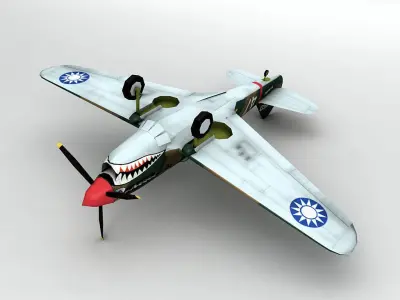 P-40E Warhawk Aircraft LOW Low-poly 3D model
