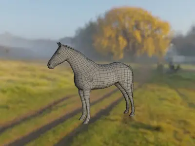 horse lowpoly in field 3D model