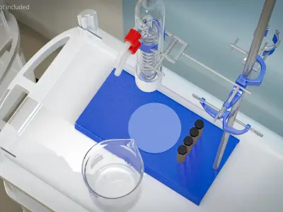 Laboratory Dimroth Condenser Setup with Stand Clear Blue Silver 3D model