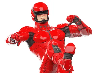 Futuristic Cyborg in Red Armor Rigged 3D model