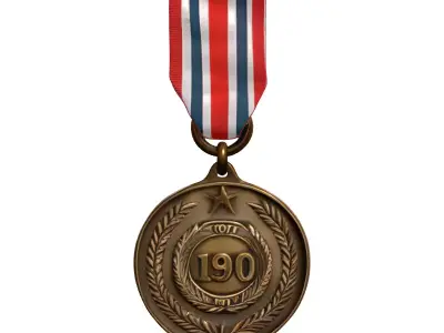 Vintage Military Commemorative Medal with Ribbon Low-poly 3D model