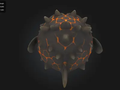 Lava Pufferfish Stylized Spiky Sea Creature Low-poly 3D model