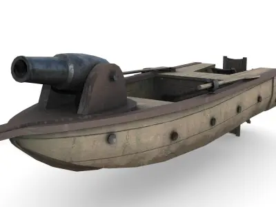 Warship with Cannon 2 Low-poly 3D model