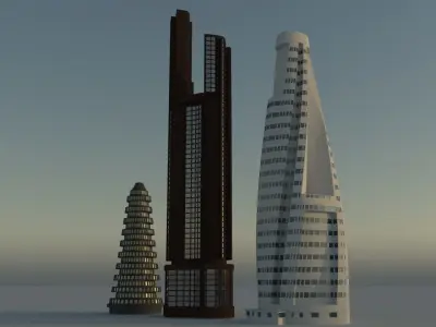 Skyscrapers three tall buildings in city 3D model