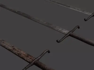 low poly Hand and a Half German Sword 1500 Low-poly 3D model