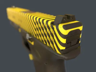 Yellow Glock 17 with magazine Low-poly 3D model