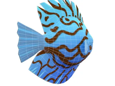 Blue Discus Animated Fish Cartoon    Low-poly 3D model