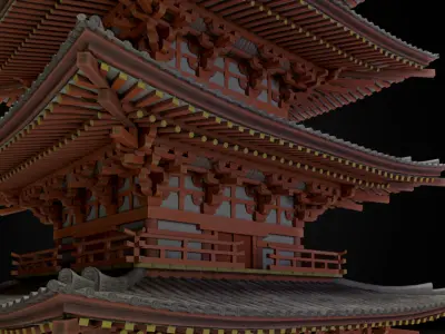 Japanese historic building-five-storied pagoda -gojunoto Low-poly 3D model