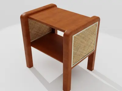 Wooden Side Table with Caned Mesh Free low-poly 3D model