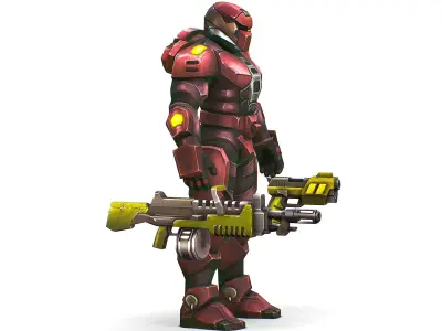 Male Cyborg Machine Gun Man with Automatic Rifle and Pistol Low-poly 3D model