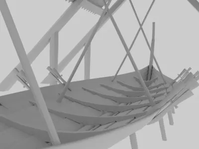 Viking ship under construction Low-poly 3D model