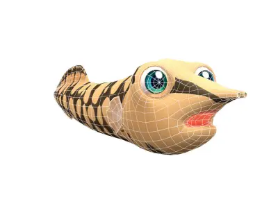 Tire Track Eel Fish Cartoon Animated Low-poly 3D model
