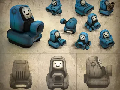 shootbot 1 0 different robots Free low-poly 3D model