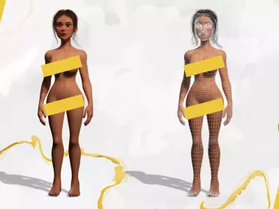 Stylized cartoon woman in bikini Free low-poly 3D model