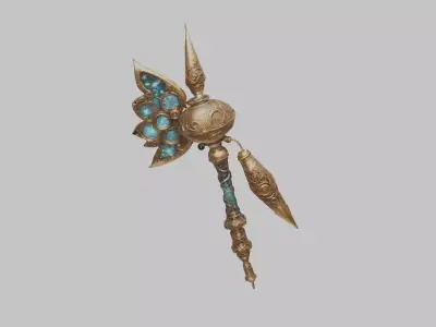 Whimsical Axe Weapon for fantasy games Low-poly 3D model