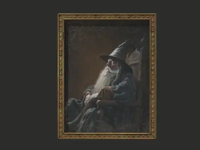 Old Portrait Painting of Wizard Low-poly 3D model