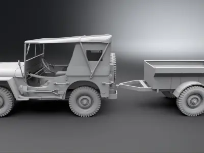Jeep Willys With Cart 3D print model