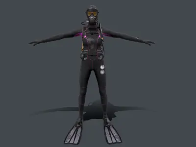 Female Scuba Diver  Low-poly 3D model