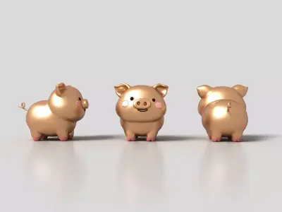 Gold jewelry pig Low-poly 3D model
