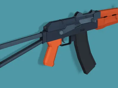 Stylized Modular AKS-74U Rifle Low Poly Mobile Ready Low-poly 3D model