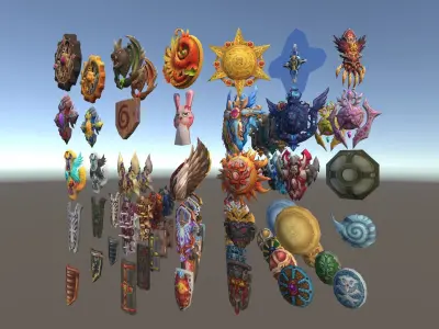 Cartoon Fantasy Weapons Shields Low-poly 3D model