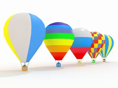 Hot Air Balloons Collection Slylized low-poly Low-poly 3D model