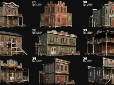 WILD WEST - 50 BUILDINGS 4K WESTERN PACK NEW Low-poly 3D model