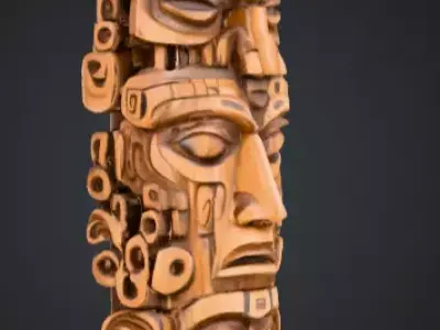 Mystical Faces Totem Low-poly 3D model