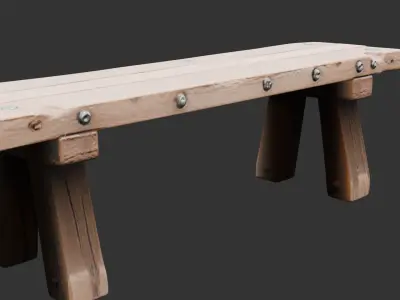 Medieval Wooden Bench Low-poly 3D model