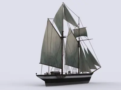 Schooner sailing ship Low-poly 3D model