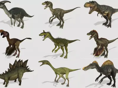 Dinosaurs pack Low-poly 3D model
