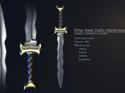 Celtic Flame Sword Low-poly 3D model