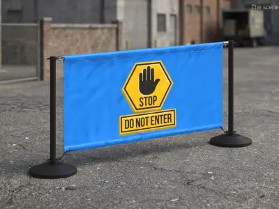 Barrier Banner Stand with Warning Sign 3D model