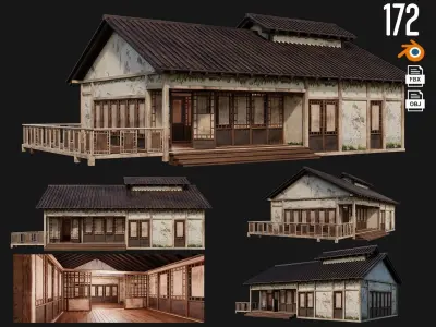 4 Old Japanese Building Packs 4K Textures GameReady 169 to 172 Low-poly 3D model