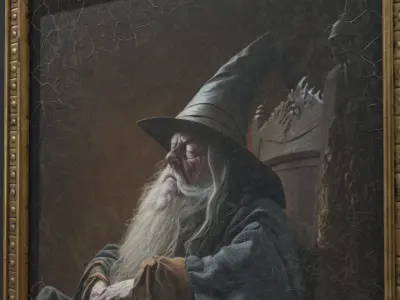 Old Portrait Painting of Wizard Low-poly 3D model