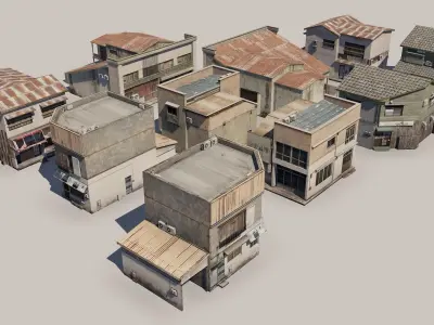 Japanese Rural Shops Low-poly 3D model