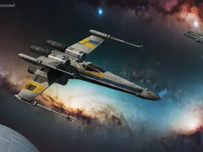 Space Fighter X-Wing Starship with R2-D2 Rigged for Maya 3D model