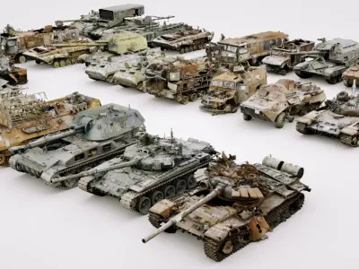 Destroyed russian armoured vehicles 30 assets collection  3D model