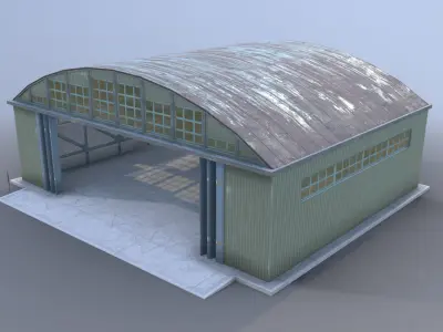 Airport Hangar SmallHangar 01 open   Low-poly 3D model