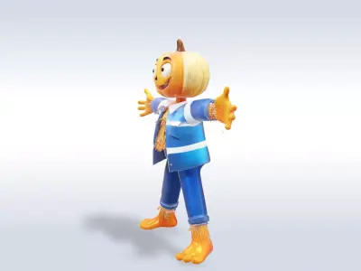 Cheerful Pumpkin Boy Halloween Character 3D model 6