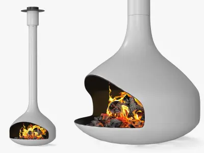 Modern Hanging Fireplace with Live Flame White 3D model