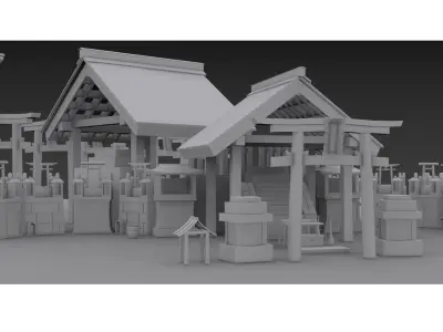 4K Japanese Kyoto Shrine - Fushimi Inari Taisha - Mitsurugisha Low-poly 3D model