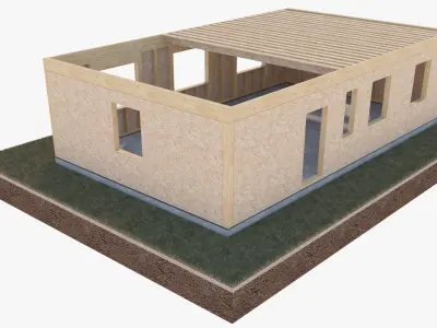 Timber Frame House Construction Site 3D model