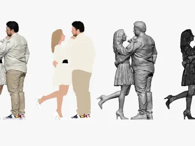 001265 big man in white hug girl in white dress 3D model