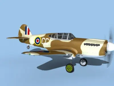Curtiss P-40F Tomahawk V05 RAF 3D model