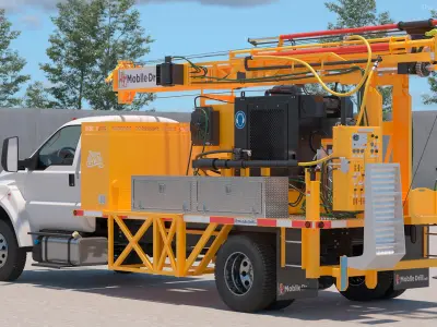 Mobile B-51 Drill Rig Truck Orange Rigged 3D model