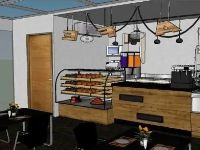 Pool 3D coffee shop interior design Free 3D model