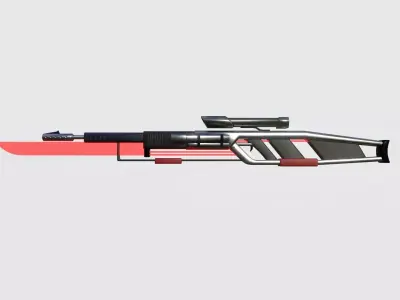 SciFi Sniper Gunblade A04 Red Metal - Fiction Weaponry Low-poly 3D model