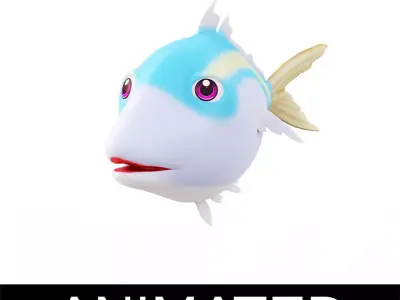 Yellow stripe Scad Fish Cartoon Animated Low-poly 3D model