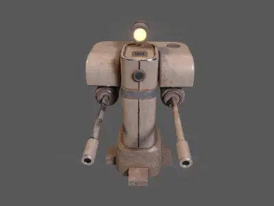 Stylized Gun Turret Equipped With Searchlight Low-poly 3D model